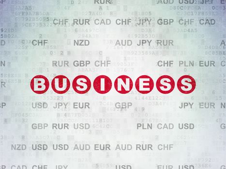 Finance concept: Painted red text Business on Digital Data Paper background with Currency