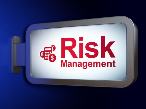 Finance concept: Risk Management and Calculator on advertising billboard background, 3D rendering