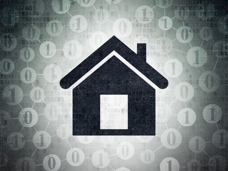 Finance concept: Painted black Home icon on Digital Data Paper background with Scheme Of Binary Code