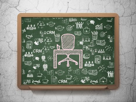 Finance concept: Chalk Pink Office icon on School board background with  Hand Drawn Business Icons, 3D Rendering