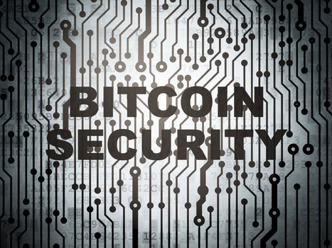 Cryptocurrency concept: circuit board with  word Bitcoin Security, 3D rendering