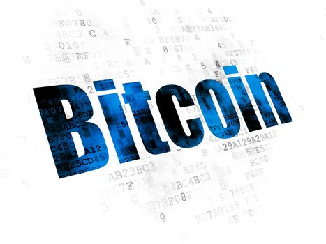 Blockchain concept: Pixelated blue text Bitcoin on Digital background
