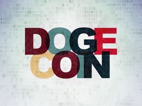 Blockchain concept: Painted multicolor text Dogecoin on Digital Data Paper background