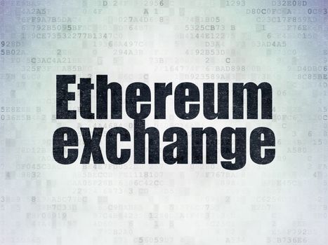 Cryptocurrency concept: Painted black word Ethereum Exchange on Digital Data Paper background