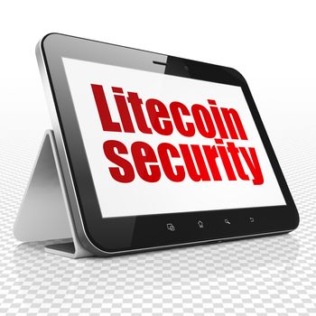 Blockchain concept: Tablet Computer with red text Litecoin Security on display, 3D rendering