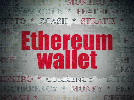 Blockchain concept: Painted red text Ethereum Wallet on Digital Data Paper background with   Tag Cloud