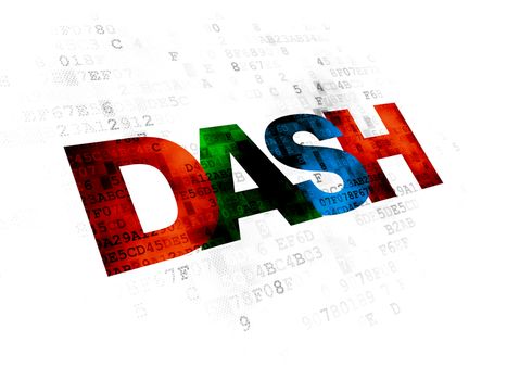 Cryptocurrency concept: Pixelated multicolor text Dash on Digital background