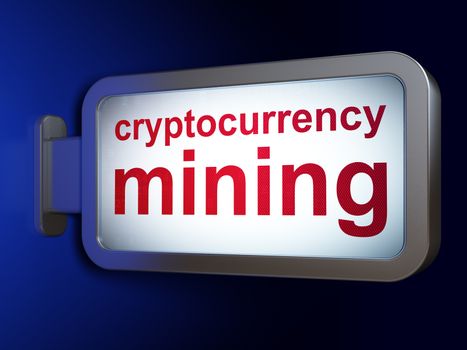 Cryptocurrency concept: Cryptocurrency Mining on advertising billboard background, 3D rendering