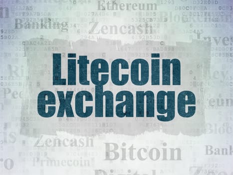 Cryptocurrency concept: Painted blue text Litecoin Exchange on Digital Data Paper background with   Tag Cloud