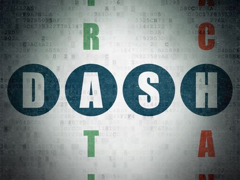 Blockchain concept: Painted blue word Dash in solving Crossword Puzzle on Digital Data Paper background