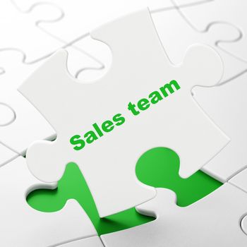Advertising concept: Sales Team on White puzzle pieces background, 3D rendering