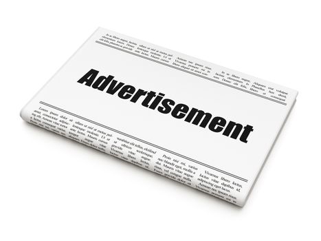 Advertising concept: newspaper headline Advertisement on White background, 3D rendering