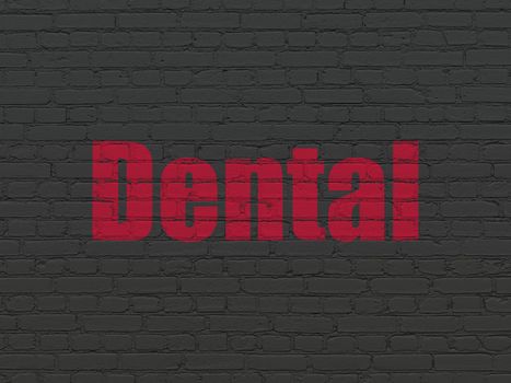 Health concept: Painted red text Dental on Black Brick wall background