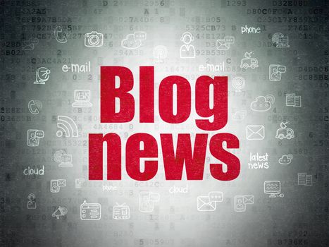 News concept: Painted red text Blog News on Digital Data Paper background with  Hand Drawn News Icons