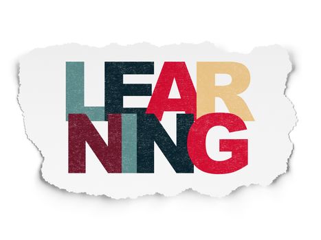 Learning concept: Painted multicolor text Learning on Torn Paper background