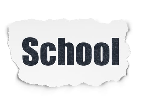 Education concept: Painted black text School on Torn Paper background with  Hand Drawn Education Icons