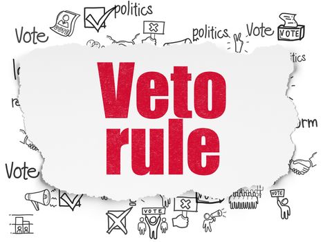Political concept: Painted red text Veto Rule on Torn Paper background with  Hand Drawn Politics Icons