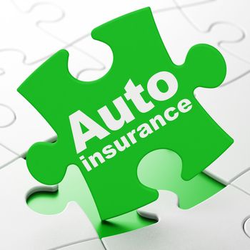 Insurance concept: Auto Insurance on Green puzzle pieces background, 3D rendering
