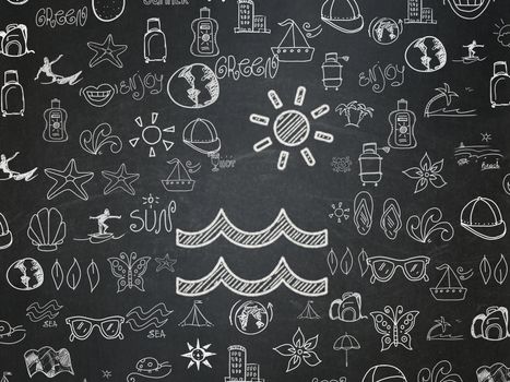 Travel concept: Chalk White Beach icon on School board background with  Hand Drawn Vacation Icons, School Board