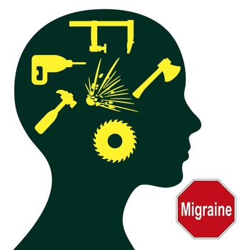 Migraine. Severe headache with different symptoms and signs