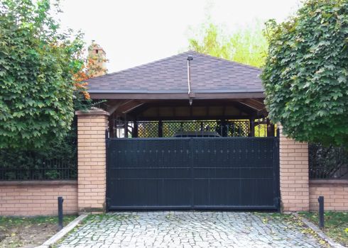 Close-up of modern detached house with garage