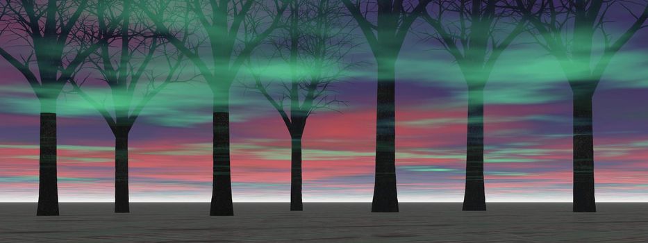 landscape image with trees silhouette it isolated in white background - 3d rendering