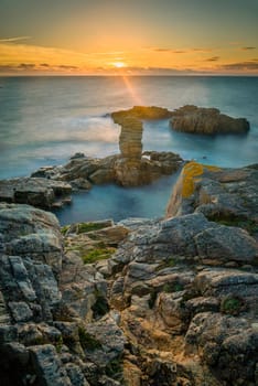 The wild coast in Quiberon, France, at sunset