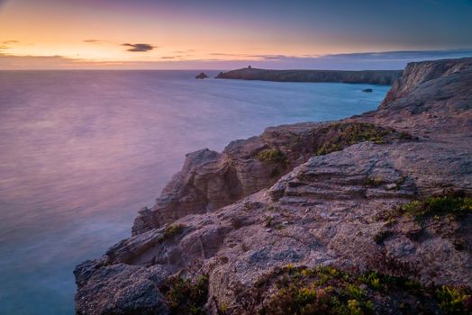 Stunning purple sunset in Quiberon, France