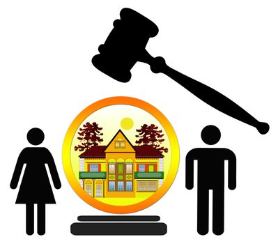 Concept sign of couple loosing or purchasing their home at public auction

