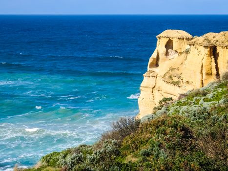 Rock islands along Australian coastline. Tourist attraction and travel destination along Australian coastline, Victoria, Australia