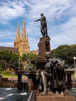 The Archibald Memorial Fountain and St. Mary's Cathedral, Sydney Australia