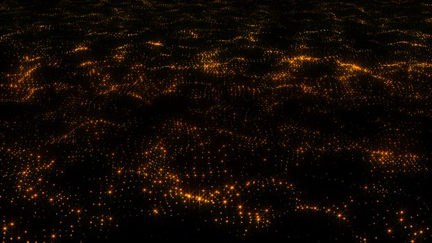 Luxurious gold sparkling particles wave background. 3d rendering