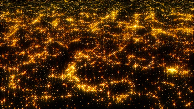 Luxurious gold sparkling particles wave background. 3d rendering