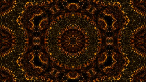 Gold abstract kaleidoscope background. Digital illustration. 3d rendering