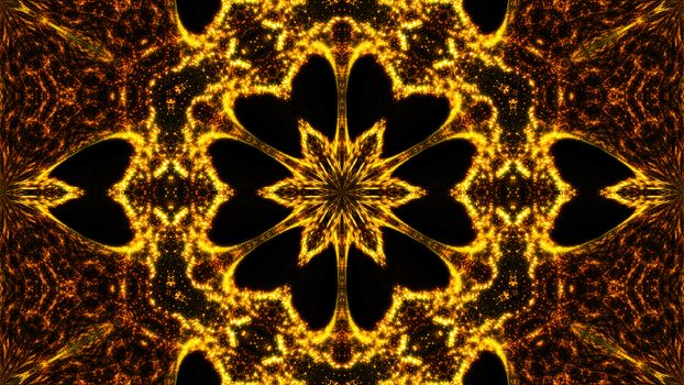 Gold abstract kaleidoscope background. Digital illustration. 3d rendering