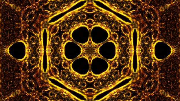 Gold abstract kaleidoscope background. Digital illustration. 3d rendering