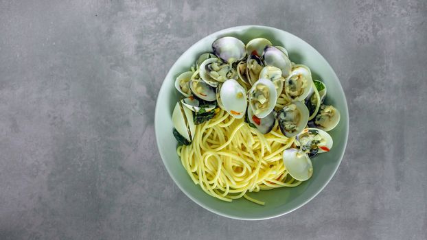 Clams pasta In White Wine Butter Sauce on dish