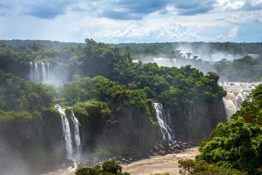 iguazu falls national park. tropical waterfalls and rainforest landscape