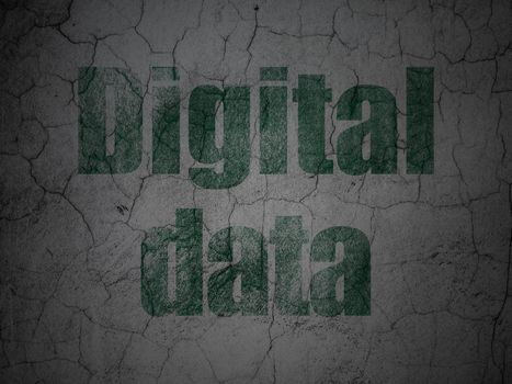 Data concept: Green Digital Data on grunge textured concrete wall background