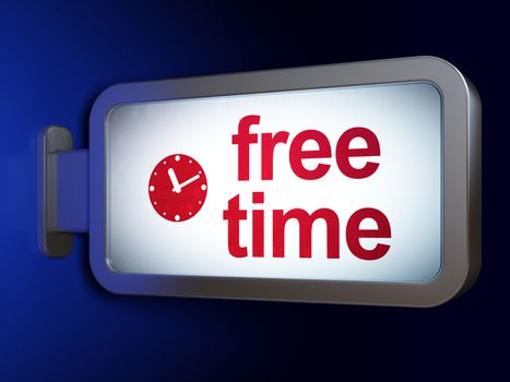 Time concept: Free Time and Clock on advertising billboard background, 3D rendering