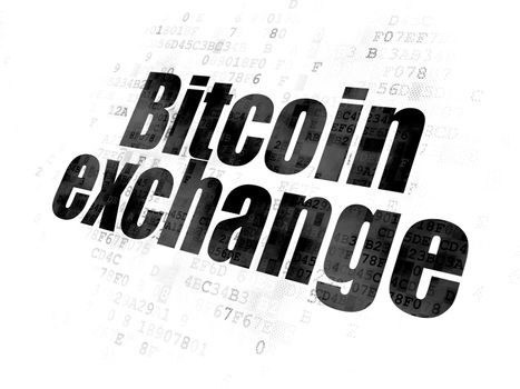 Blockchain concept: Pixelated black text Bitcoin Exchange on Digital background