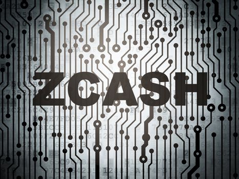 Blockchain concept: circuit board with  word Zcash, 3D rendering