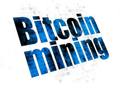 Cryptocurrency concept: Pixelated blue text Bitcoin Mining on Digital background