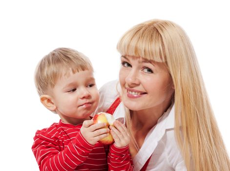 Healthy nutrition mother and son together isolated