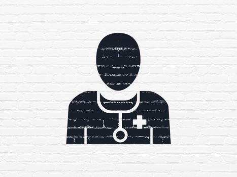 Healthcare concept: Painted black Doctor icon on White Brick wall background