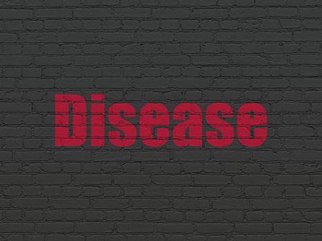 Medicine concept: Painted red text Disease on Black Brick wall background