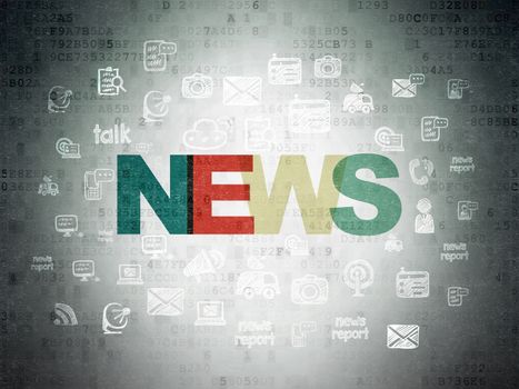 News concept: Painted multicolor text News on Digital Data Paper background with  Hand Drawn News Icons