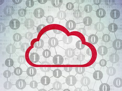 Cloud networking concept: Painted red Cloud icon on Digital Data Paper background with Scheme Of Binary Code