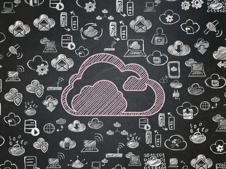 Cloud computing concept: Chalk Pink Cloud icon on School board background with  Hand Drawn Cloud Technology Icons, School Board