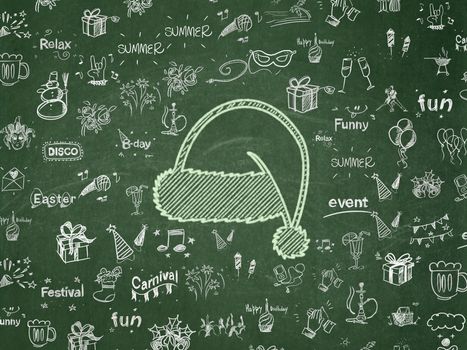 Entertainment, concept: Chalk Green Christmas Hat icon on School board background with  Hand Drawn Holiday Icons, School Board